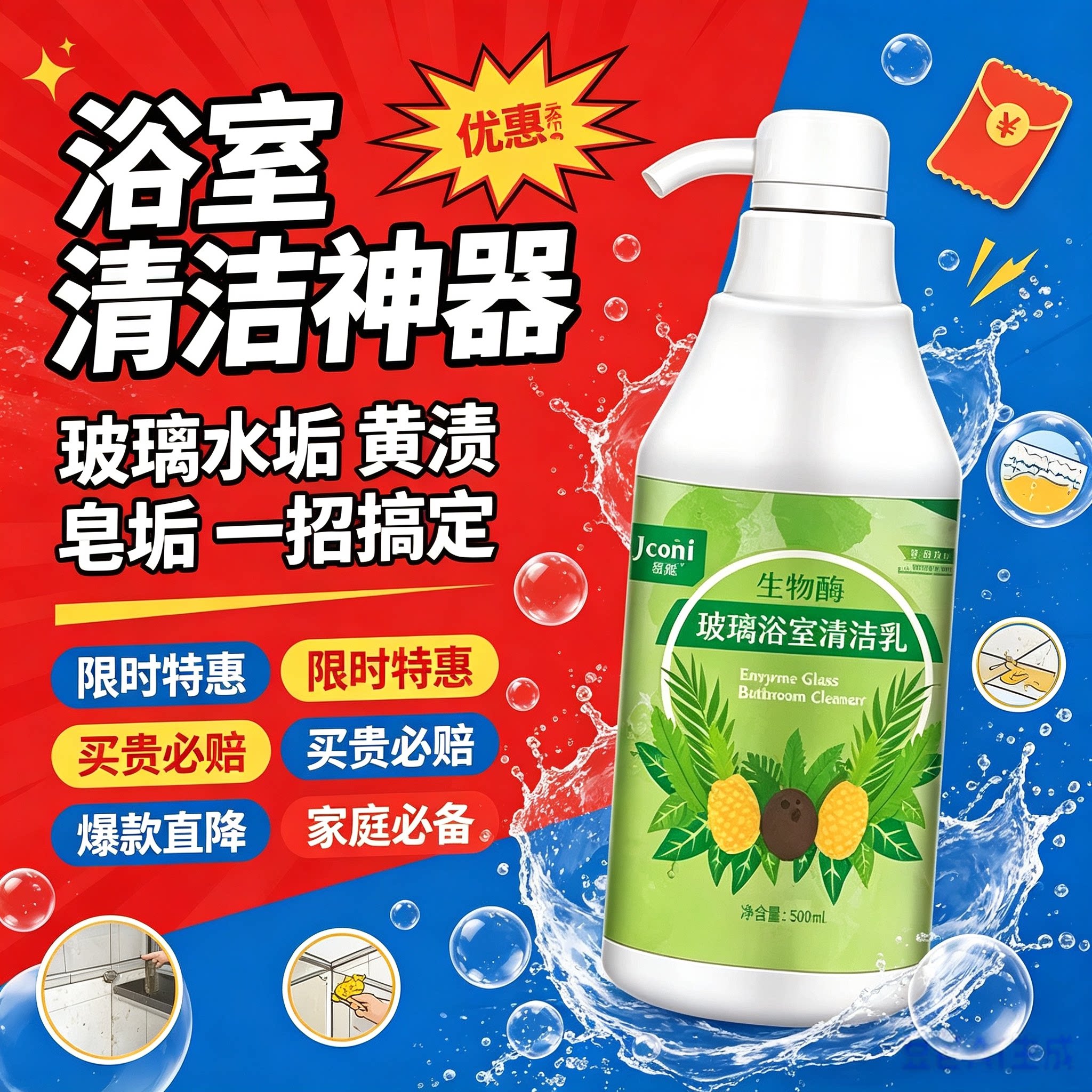 君娜淋浴房玻璃水垢清洁剂