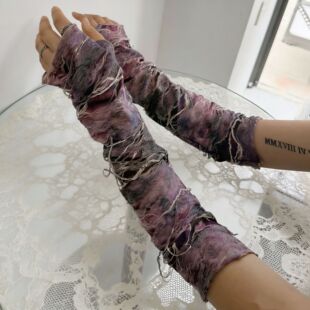 Sumyee破洞扎染废土风y2k辣妹手袖亚比原宿风防晒袖套手套