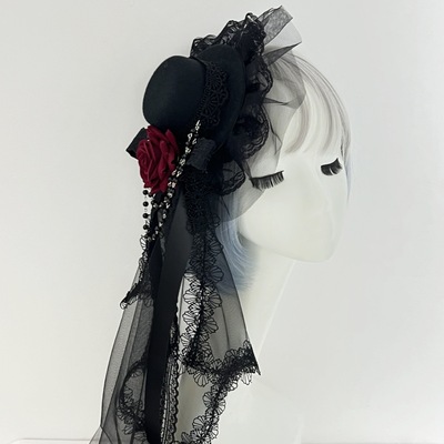 哥特风表演黑暗头纱风格泣血玫瑰小礼帽发夹cosplay复古链条发饰