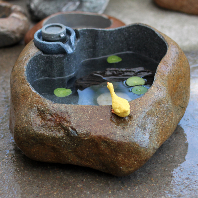 天然石头流水摆件招财石来运转