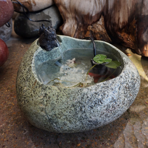 天然整石盆桌面茶台禅意流水摆件