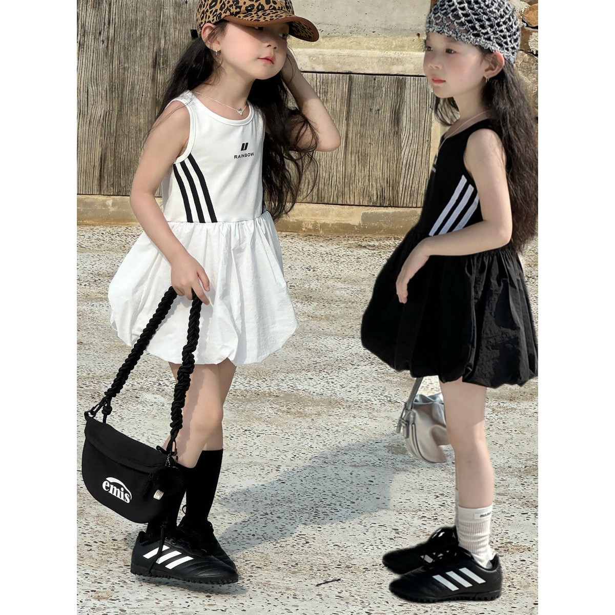 瑜瑜公主 女童夏季韩版运动风休闲无袖连衣裙 儿童织带花苞蓬蓬裙