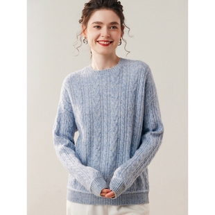 2025年秋冬新款女圆领麻花点子纱山羊绒衫宽松加厚针织毛衣打底衫