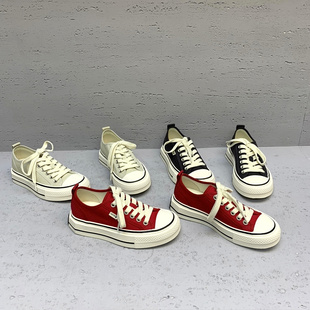 欧洲站女鞋2026春季新款欧货布面系带厚底时尚圆头休闲板鞋帆布鞋