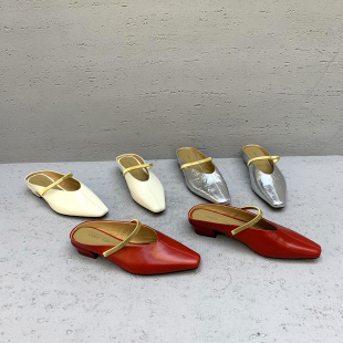 欧货2026春夏新款真皮女鞋欧洲站小众显脚瘦粗跟便捷包头拖女外穿