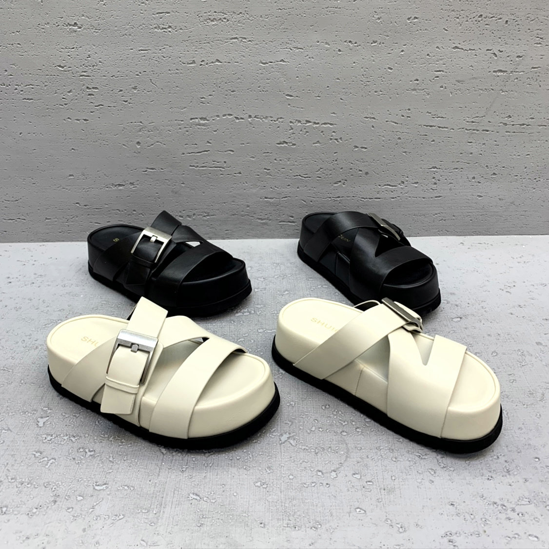 交叉露趾厚底一字拖拖鞋女外穿
