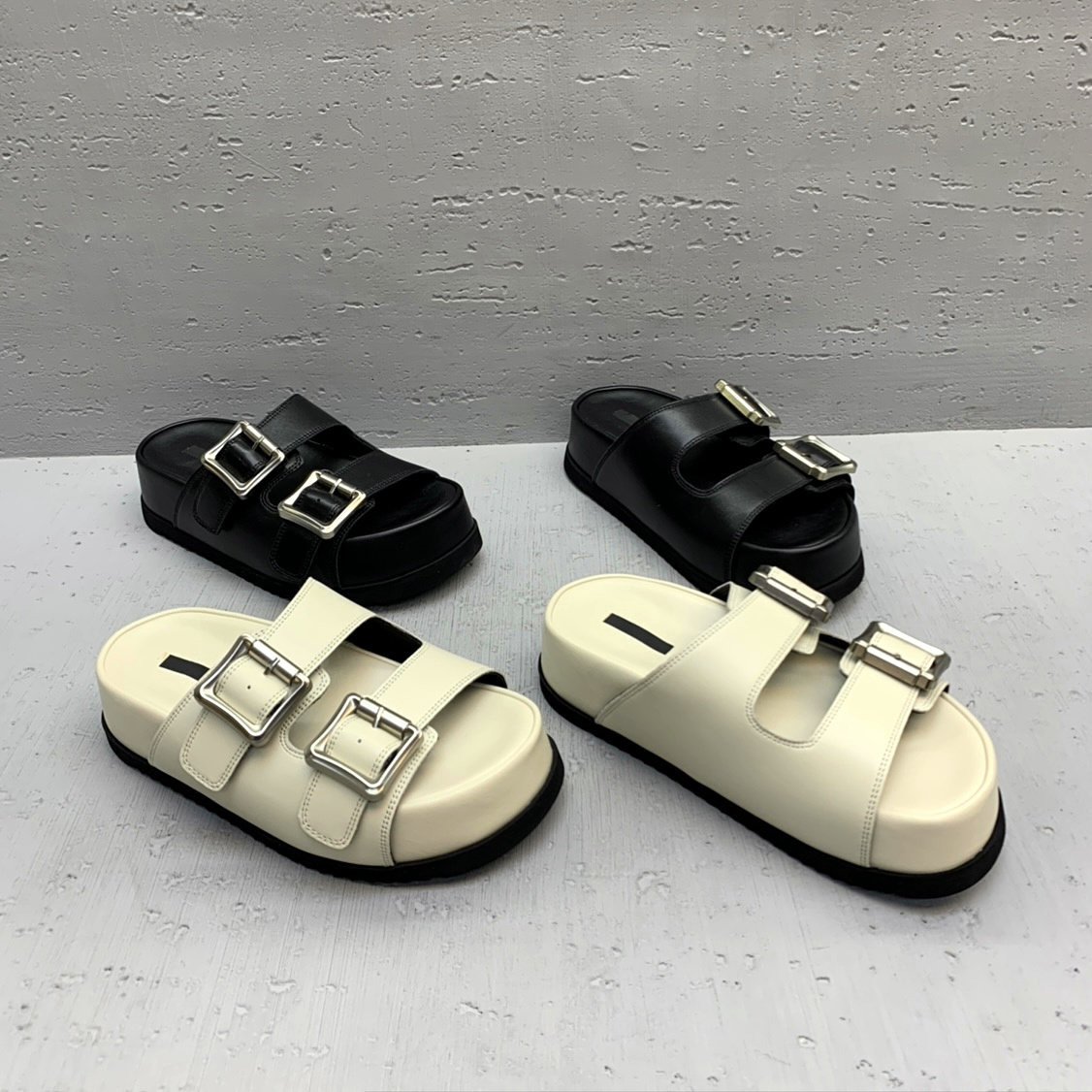 欧洲站女鞋2026夏季新款欧货真皮双搭扣露趾厚底一字拖女外穿凉拖