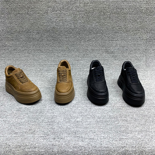 松糕鞋 欧洲站女鞋 欧货真皮系带厚底增高小个子时尚 2025秋季 女 新款