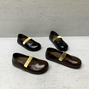 欧洲站女鞋2026春季新款欧货真皮浅口链条内增高宽松时尚圆头单鞋