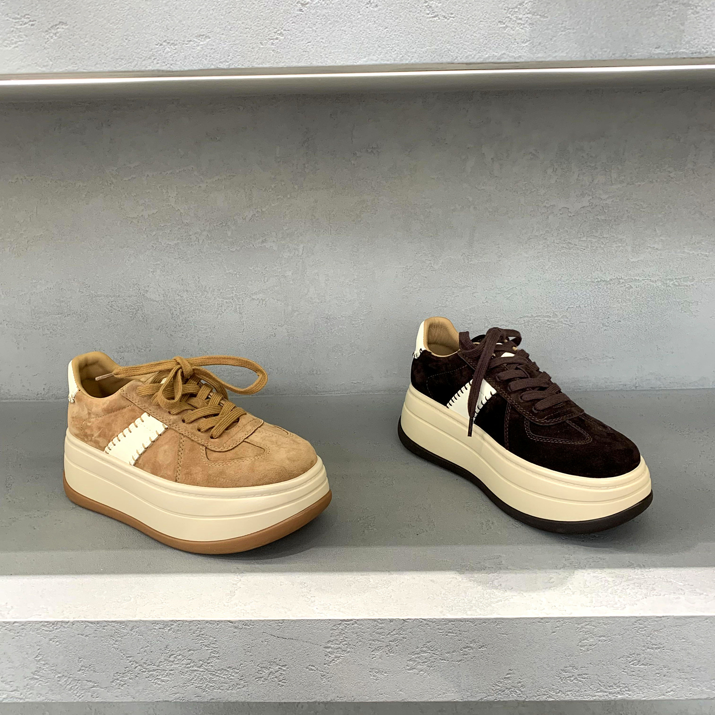 系带绒里保暖厚底增高时尚松糕鞋