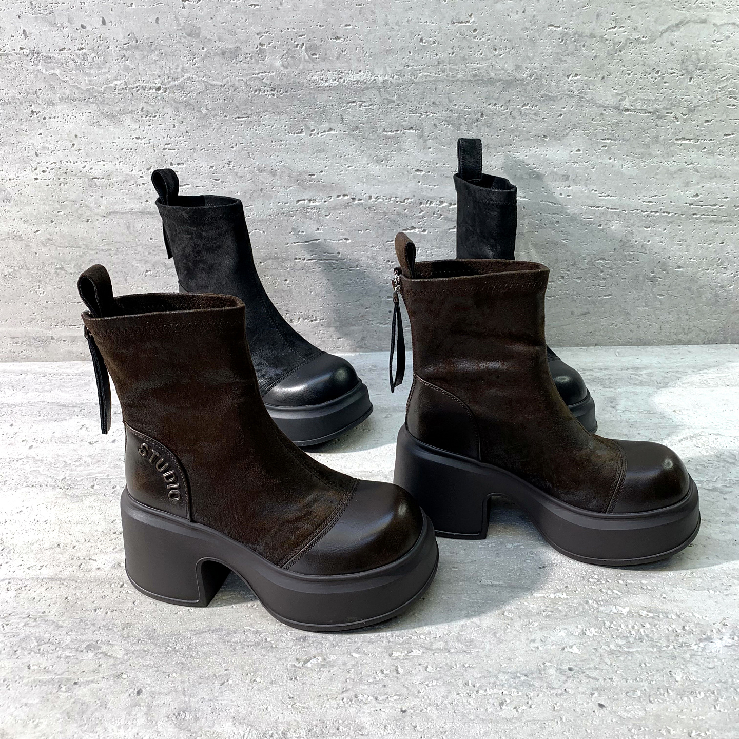 松糕跟厚底显瘦套筒短靴弹力靴