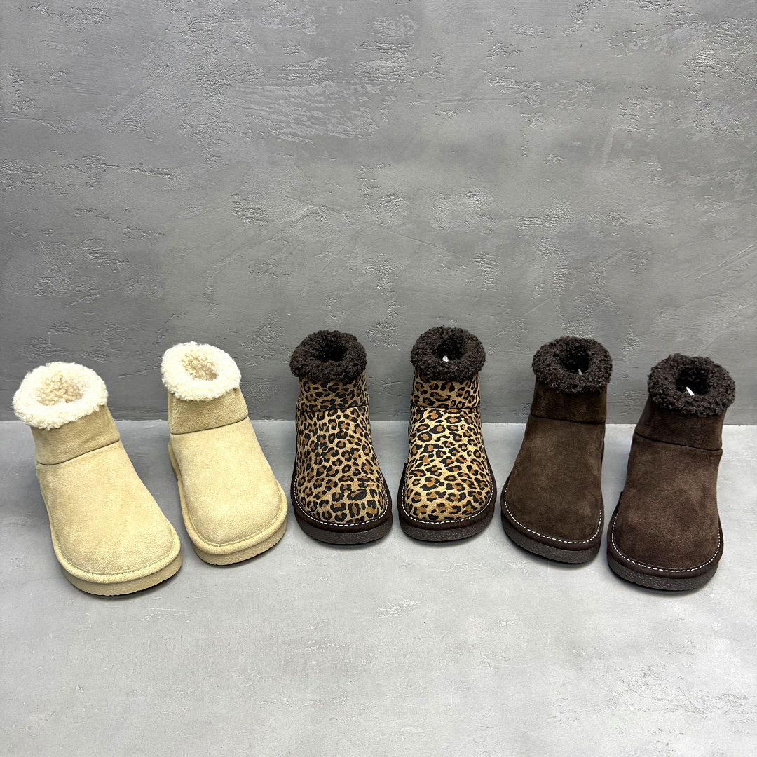 冬季牛反绒加绒保暖厚底女雪地靴