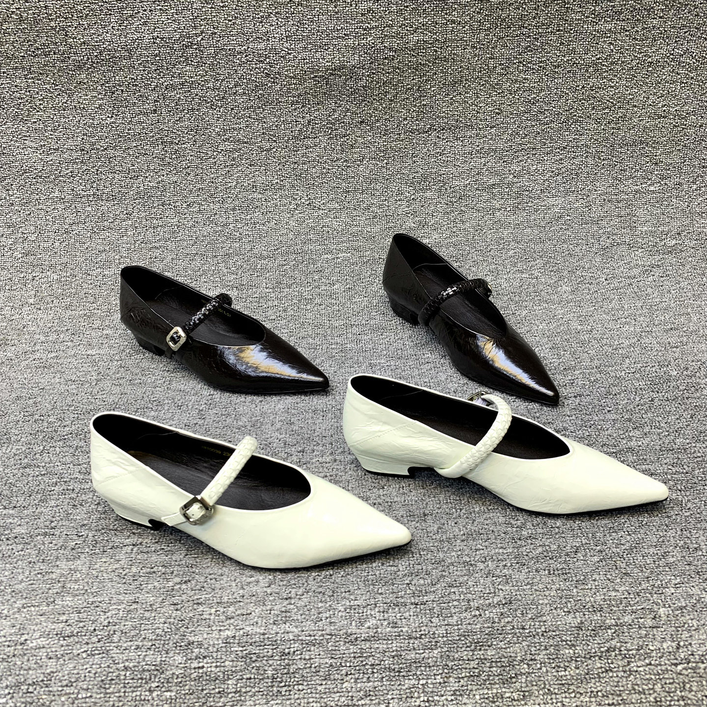 欧洲站女鞋2026春季新款欧货皱漆皮浅口绑带尖头小粗跟时尚单鞋女,女鞋,浅口单鞋,淘宝优惠券,粉丝福利购,淘宝优惠卷