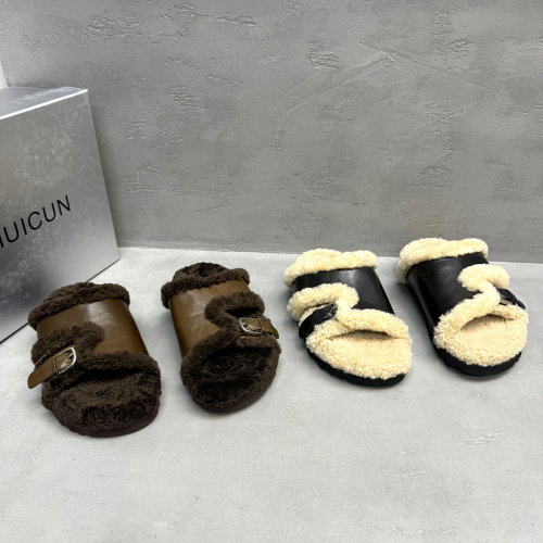 秋冬真皮加绒女厚底勃肯一字拖潮