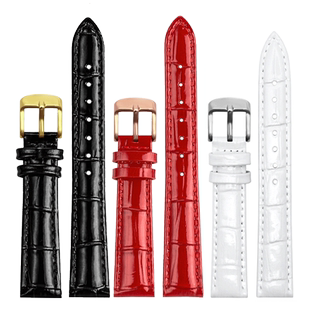 酒红色真皮表带代用左薇莎jowissa天梭杜鲁尔T099手表女款16 18mm