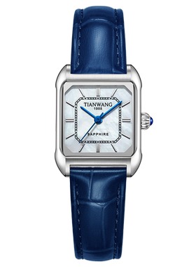 天王皮带复古高级感方形女表白色表盘 珍珠贝母盘 蓝色指针31580