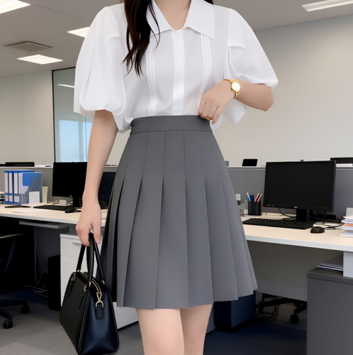 深灰抗皱显瘦学院风西装百褶裙 四季百搭高腰A字半身短裙拉链设计