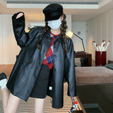 【】秋款宽松情侣款黑色皮衣外套2C300-9302-P155-K218，女装皮衣，2C300