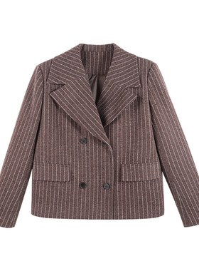 【金金宠粉】双排扣开衫复古风大翻领条纹西装外套HBZW800066