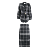 金金宠粉 英伦女神 格纹外套半身裙套装 918484 赠送腰带