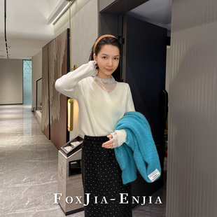 优雅风长袖 法式 蕾丝拼接钉珠针织上衣HBZXW918559 恩佳专享