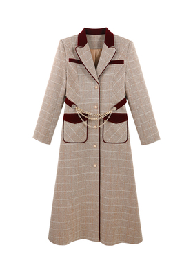 【369可退差价】“KIN社长”撞色长款毛呢外套YHBZW800118