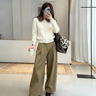 上衣HBZXW918345 小众皮草领拼接显白绿色针织开衫 2025冬季 新款