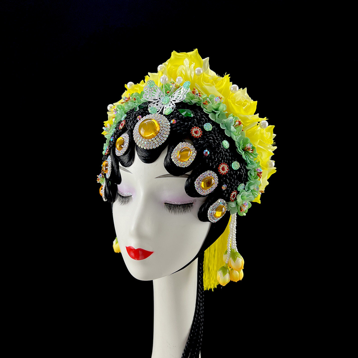 定制古典舞蹈京剧戏曲头饰青衣花旦表演春闺梦百花争妍演出假发