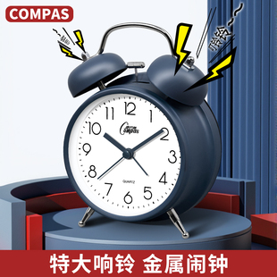康巴丝复古金属打铃闹钟儿童学生床头个性 学生卧室大铃声夜灯闹表