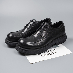 高端黄牛皮手抓纹抗皱工艺羊皮里牛皮垫脚圆头系带皮鞋男款工装鞋