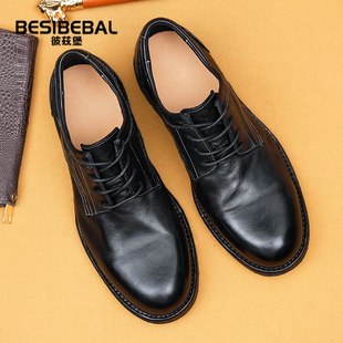 高端手工固特异鞋底马皮里牛皮垫男皮鞋焦糖咖啡色商务工装德比鞋