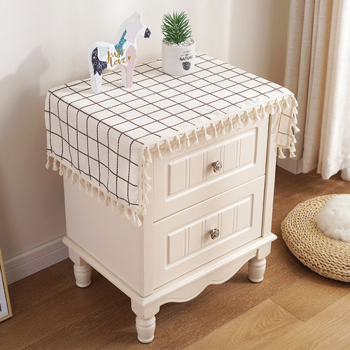 北欧风日系棉麻鞋柜布格子盖巾