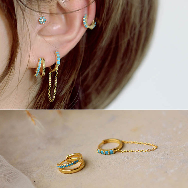 欧美925纯银男女蓝绿松石新款