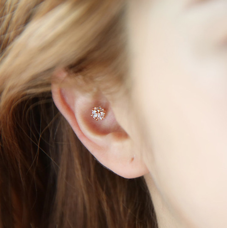 韩版爆闪钻球纯银轻奢甜美风耳骨