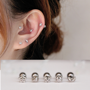 日常BI入chic 立体边缘压花高品质星花蝴蝶螺丝耳钉耳骨钉日韩ins