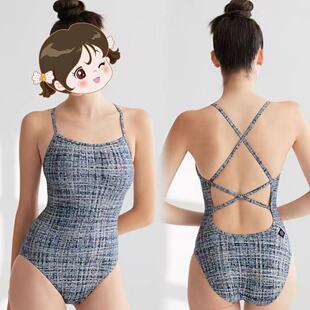 2026新款女士连体三角竞速泳衣女性感修身遮肚美背后背绑带游泳装