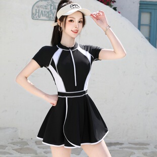 拼色运动风连体裙式 遮肚显瘦保守时尚 泳衣女 性感修身 新款