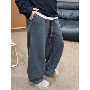 深灰色老钱风弯刀卫裤男女同款宽松直筒阔腿裤秋冬加绒加厚休闲裤