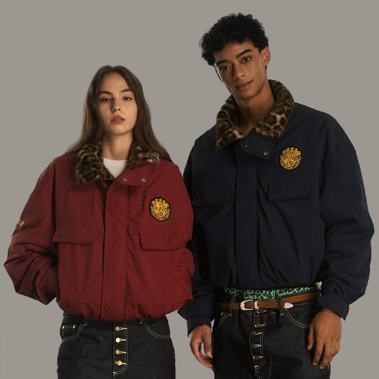 座山雕豹纹夹克棉服男女同款外套