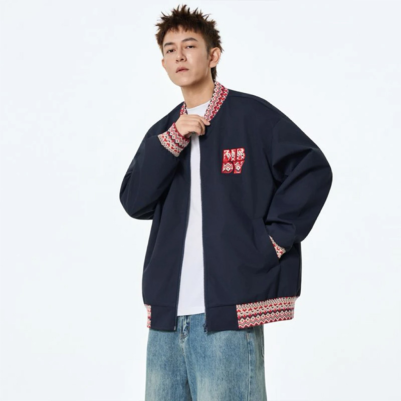 民族花纹立领开衫夹克男女同款宽松痞帅秋季无帽外套高级感棒球服