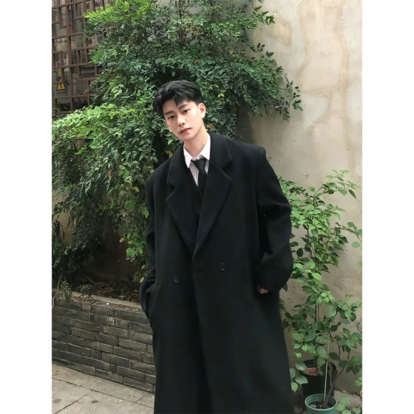 韩系西装领毛呢大衣男女同款外套