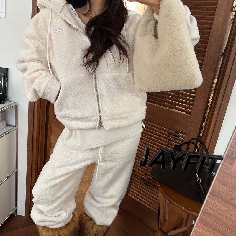 韩国摇粒绒卫衣+休闲卫裤套装女