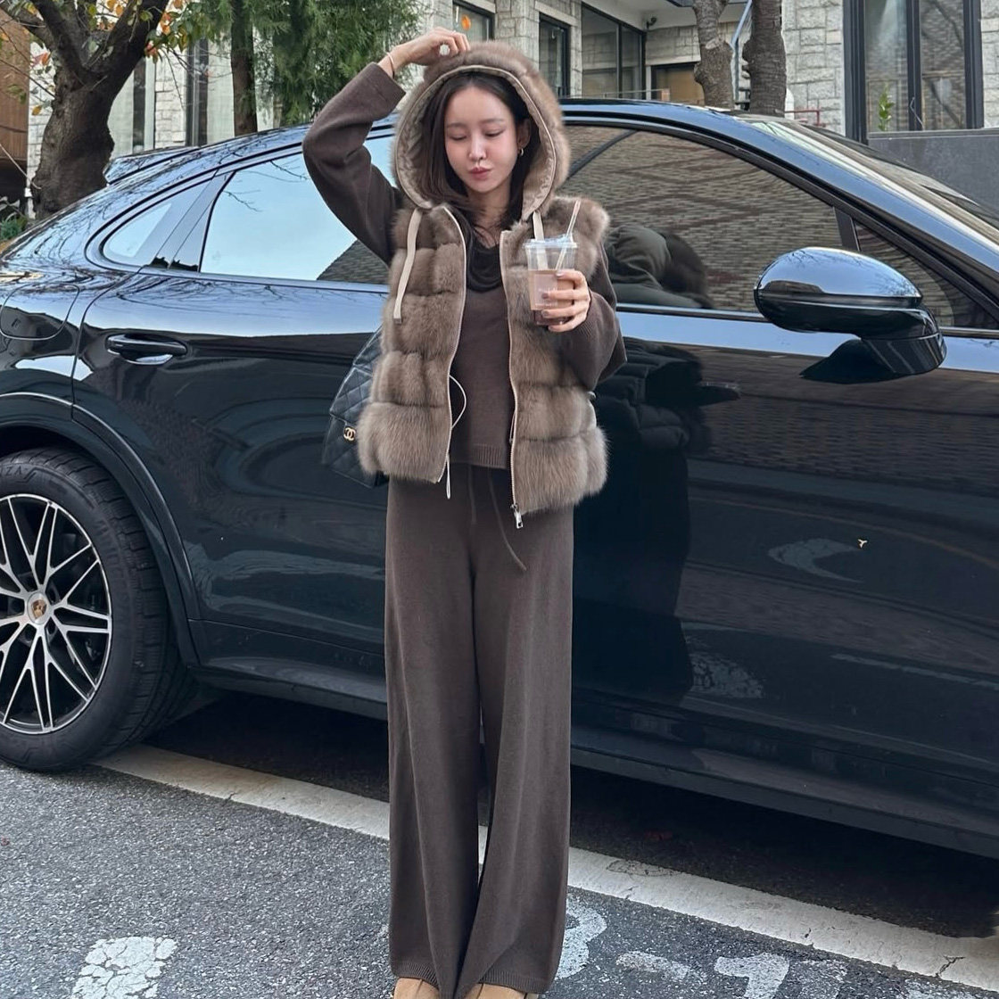 韩国东大门时尚连帽仿水貂毛百搭两面穿皮草保暖棉服马甲外套女冬