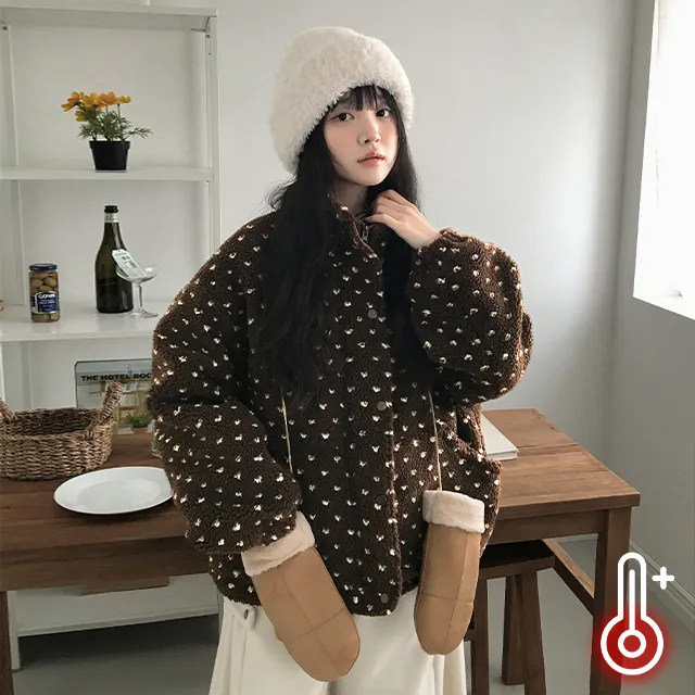 韩国东大门复古减龄爱心提花宽松立领仿羊羔毛加厚夹棉保暖外套女,女装/女士精品,短外套,淘宝优惠券,粉丝福利购,淘宝优惠卷