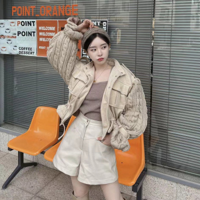 外套抽绳收腰韩国短款立领