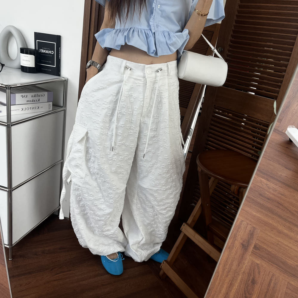 韩国高腰抽绳可束脚阔腿休闲裤女