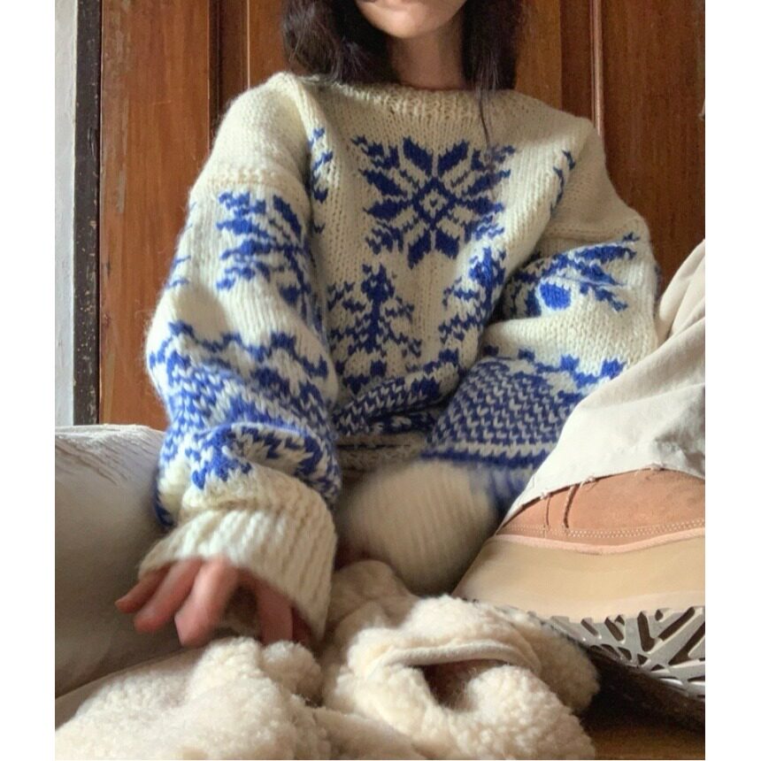 韩国圆领圣诞雪花保暖毛衣