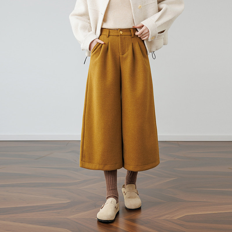 高端锁温羊毛呢直筒八分裤女2025秋冬新款高腰小个子休闲阔腿裤