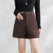 高腰显瘦直筒休闲A字短裤 咖色加厚毛呢短裤 2025秋冬新品