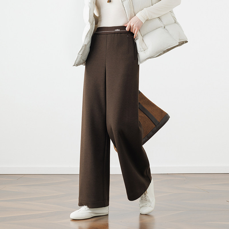 宽松毛呢阔腿裤女2025新款秋冬加绒高腰窄版休闲松紧腰直筒长裤子,女装/女士精品,休闲裤,淘宝优惠券,粉丝福利购,淘宝优惠卷